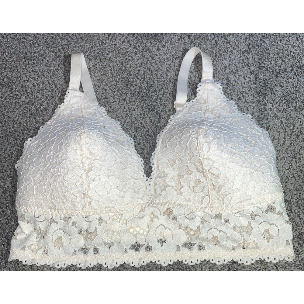 Momanda Lace Nursing Bralette 34DD Ivory White Floral Wire Free A083